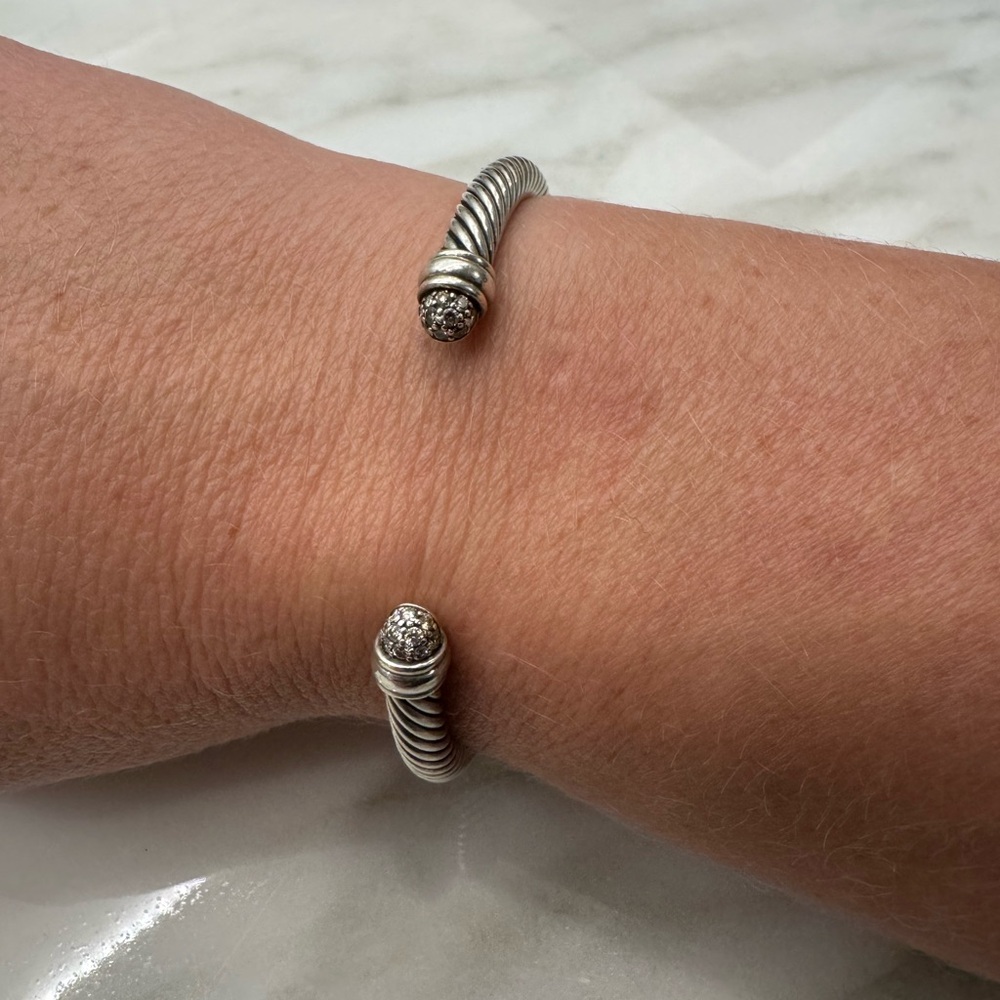 David Yurman Bracelet Sterling Silver with Pavé Diamond Domes, 5mm